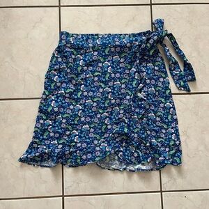 LOFT Blue Mini Wrap Skirt with Tie Front